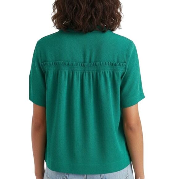Athleta Echo Short Sleeve Button-Up Blouse Med Green Quick Dry Performance Top - Picture 2 of 12